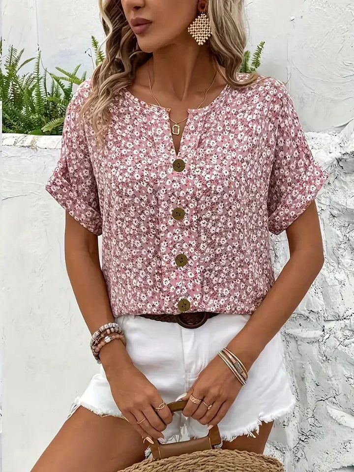 Wolena | Blusa con Escote de Flores Silvestres