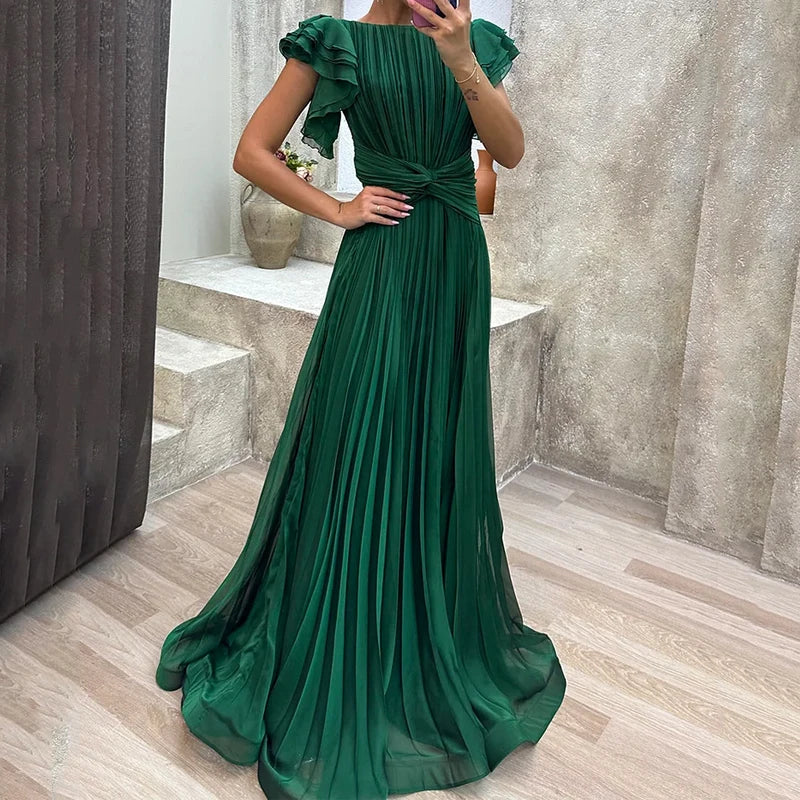 Rory Vestido de Noche Plisado — Vestimenta de Noche Elegante