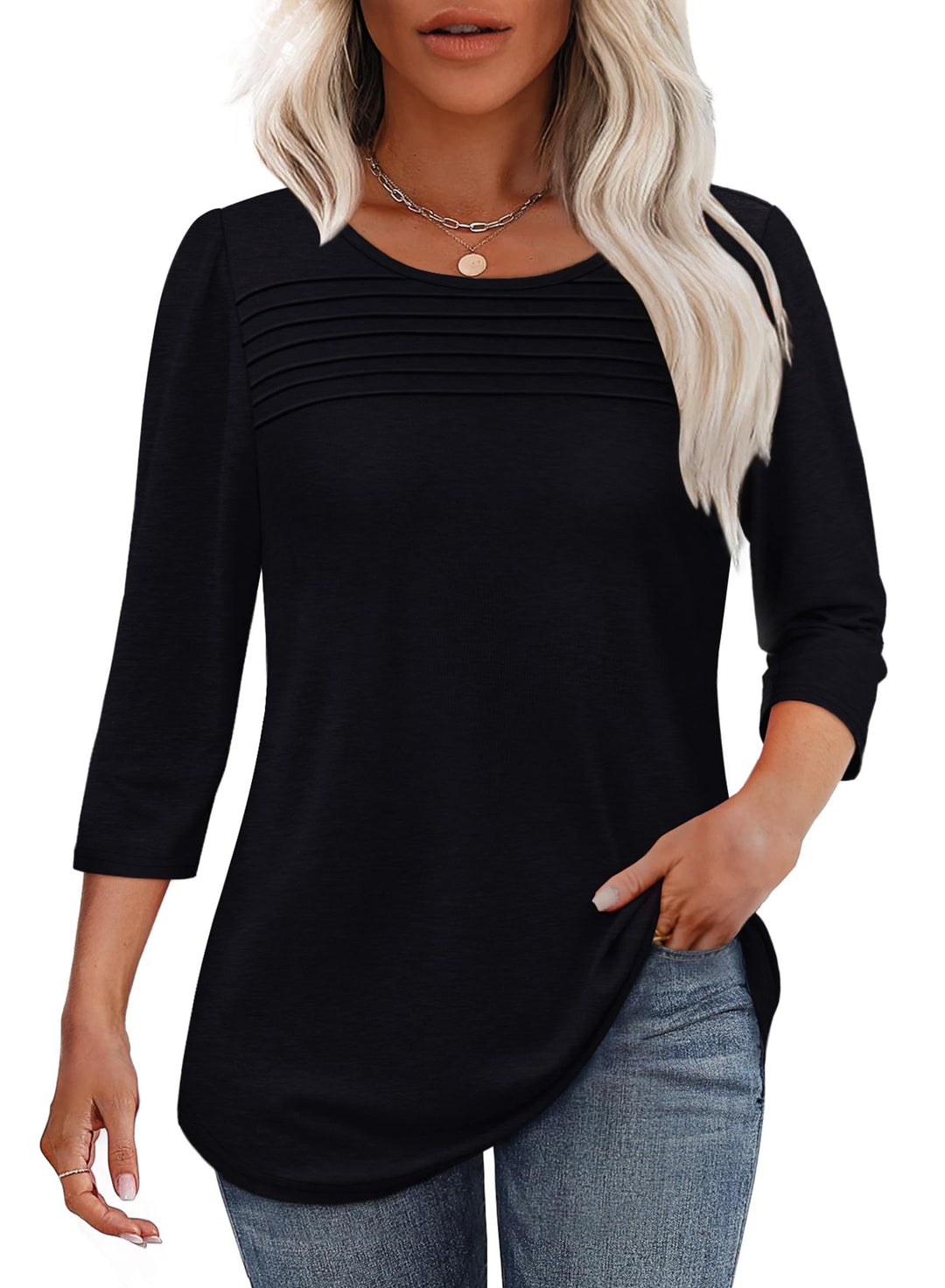 Mona | Blusa Plisada de Manga 3/4